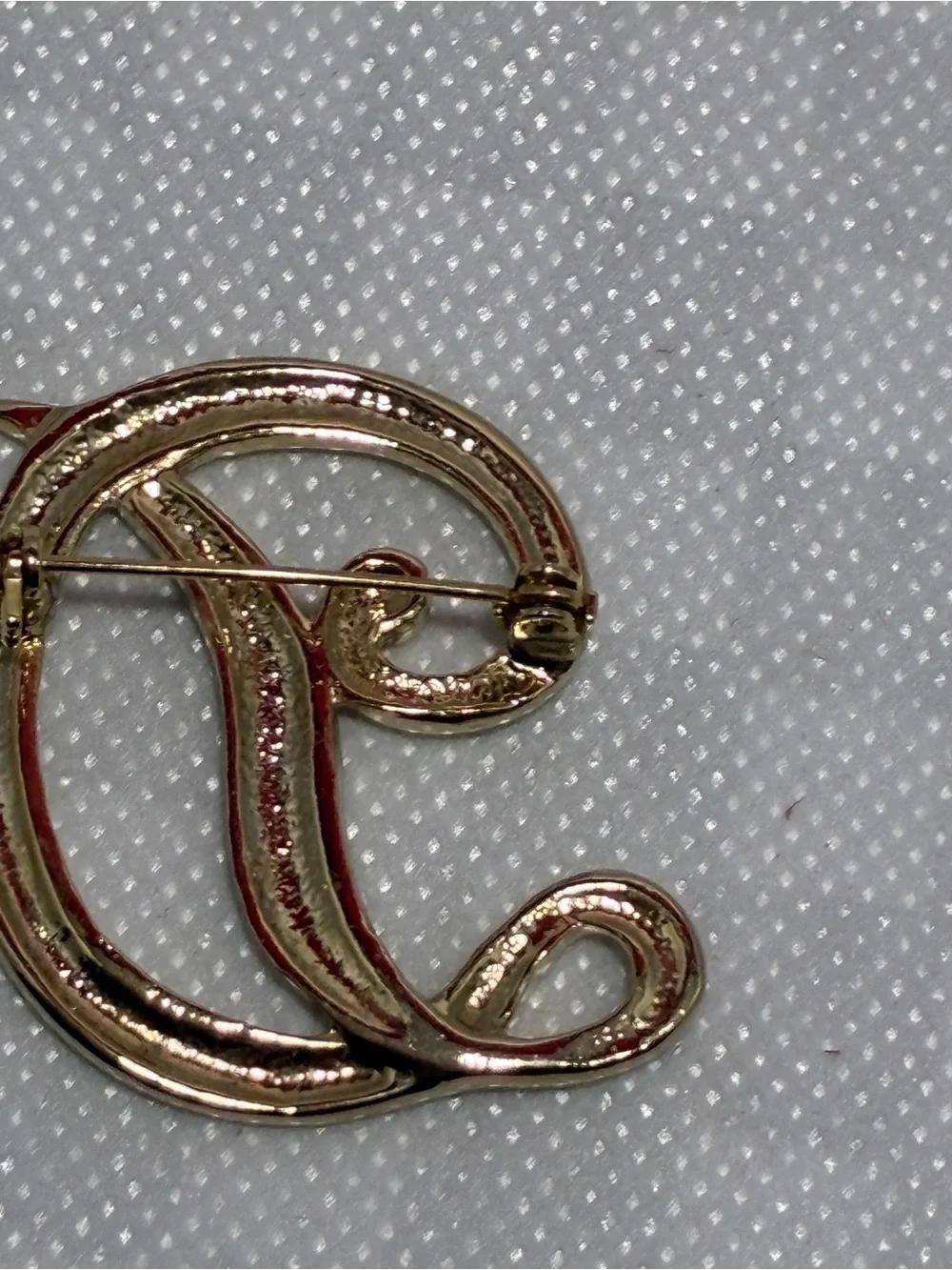 Gold-Tone 'D' Initial Brooch with Rhinestone Accents